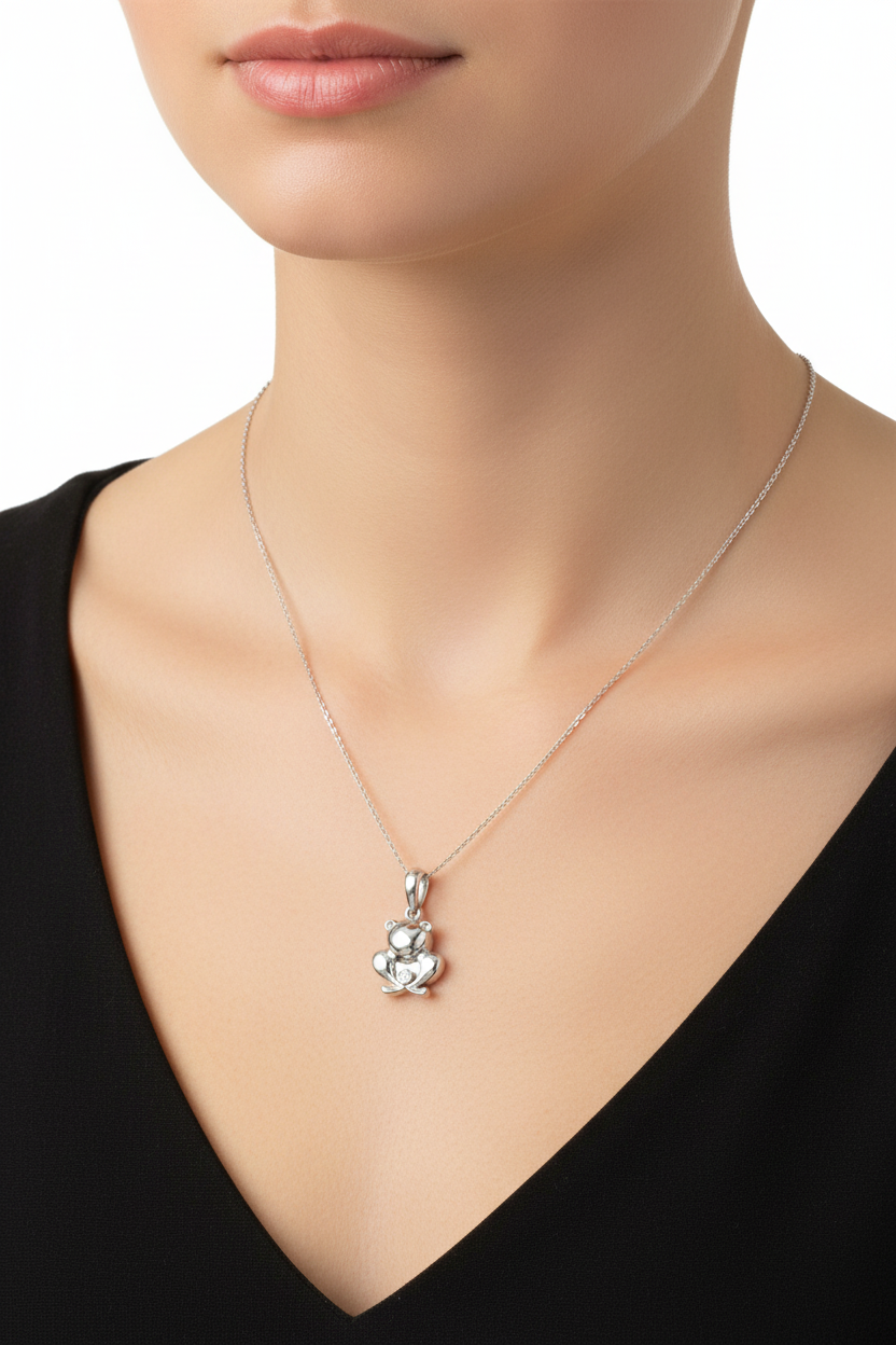 10K White Gold Diamond Accent Frog Pendant Necklace