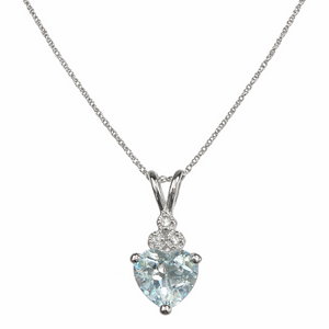 10K White Gold Heart Cut Aquamarine Pendant with Diamond Accent Bail
