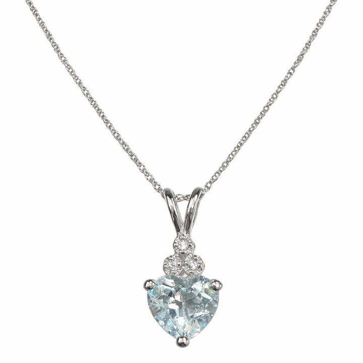 10K White Gold Heart Cut Aquamarine Pendant with Diamond Accent Bail
