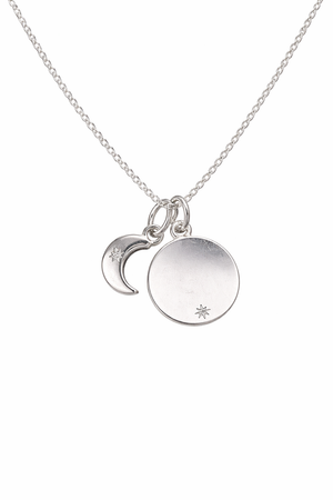 925 Sterling Silver Celestial CZ Moon & Star Disc Necklace