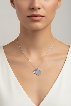 925 Sterling Silver Celestial CZ Moon & Star Disc Necklace