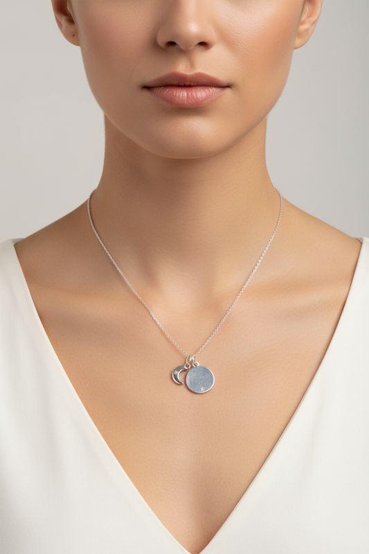 925 Sterling Silver Celestial CZ Moon & Star Disc Necklace