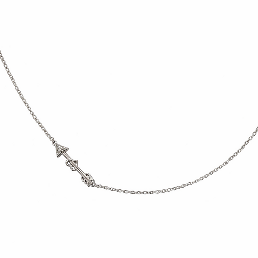 925 Sterling Silver Diamond Sideways Arrow Necklace