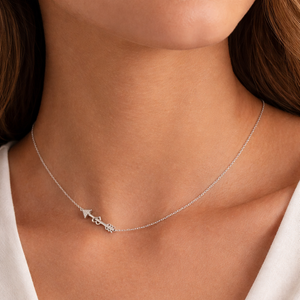 925 Sterling Silver Diamond Sideways Arrow Necklace