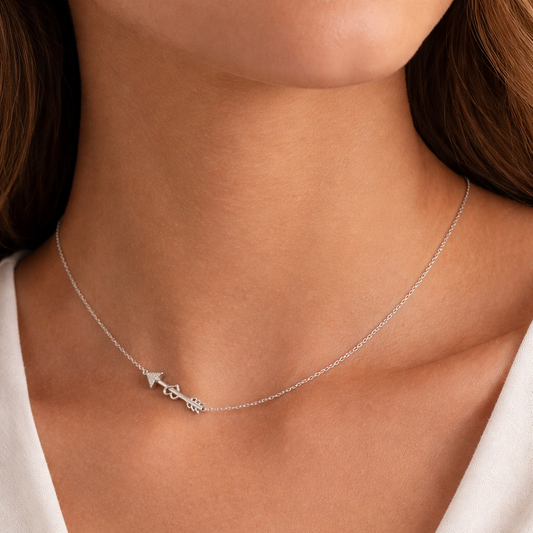 925 Sterling Silver Diamond Sideways Arrow Necklace