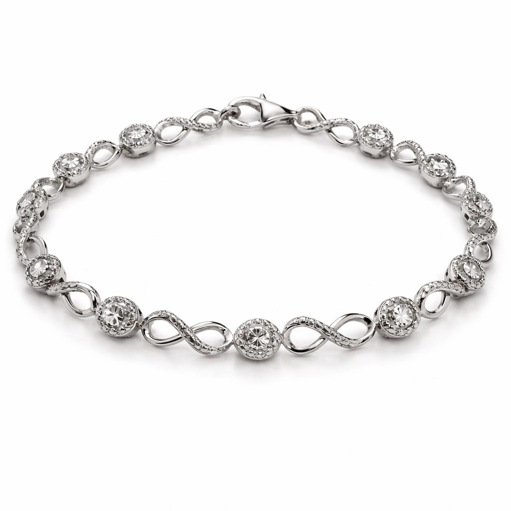925 Sterling Silver Infinity Diamond Cut  Bracelet