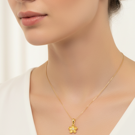 18k Yellow Gold CZ Flower Pendant