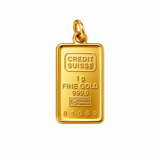 18k Yellow Gold Framed 1gr 24k Gold Bar Pendant