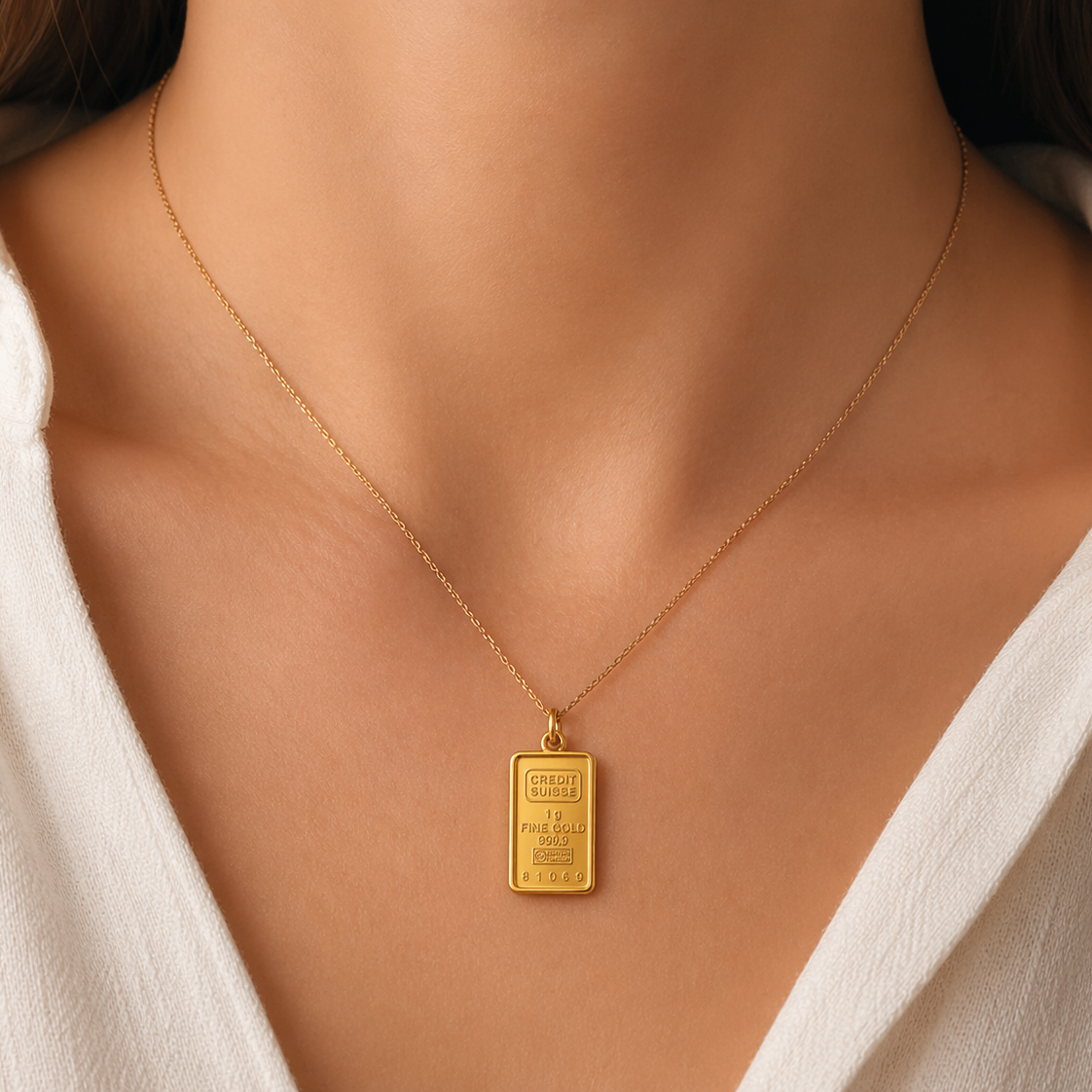 18k Yellow Gold Framed 1gr 24k Gold Bar Pendant