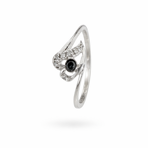 10K White Gold Open Heart with Diamond Accents & Black CZ Ring