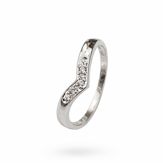 10K White Gold Diamond Chevron Ring