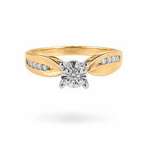 10K Yellow Gold Bypass Diamond Solitaire Ring with Diamond Accents