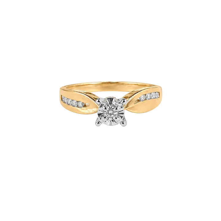 10K Yellow Gold Bypass Diamond Solitaire Ring with Diamond Accents