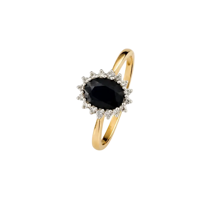 10K Yellow Gold Oval Sapphire with Diamond Accents Halo Ring
