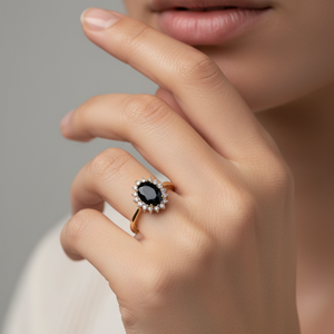 10K Yellow Gold Oval Sapphire Halo Ring with Diamond Accents