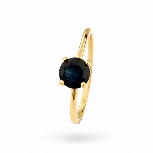 10K Yellow Gold Round Sapphire Solitaire Ring