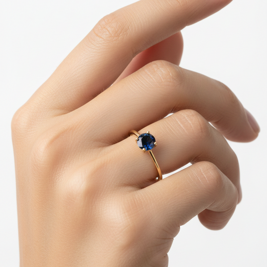 10K Yellow Gold Round Sapphire Solitaire Ring