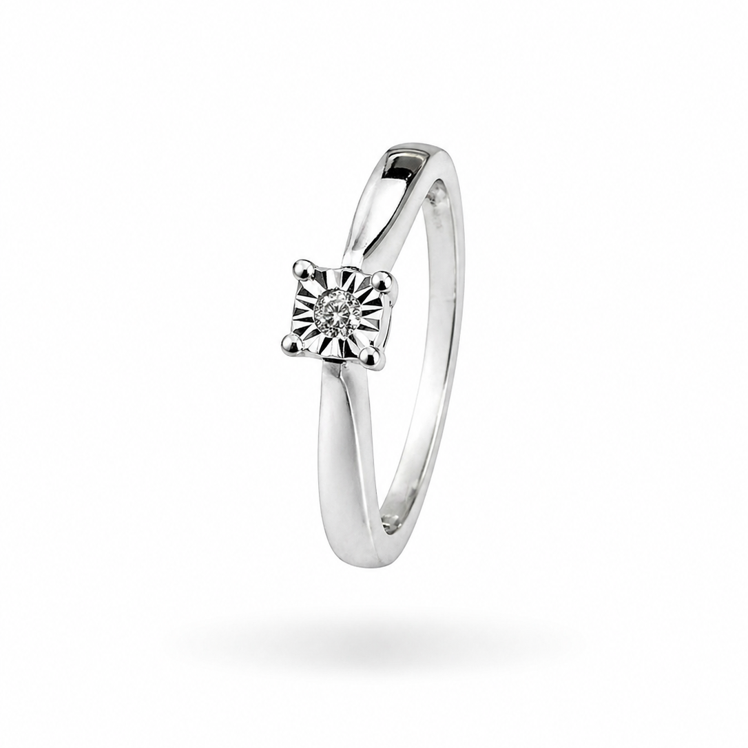 10K White Gold Illusion-Set Diamond Solitaire Ring