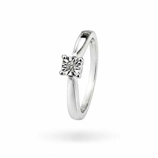 10K White Gold Illusion-Set Diamond Solitaire Ring