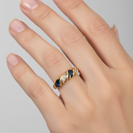 10K Yellow Gold Marquise Sapphire & Diamond Twist Band