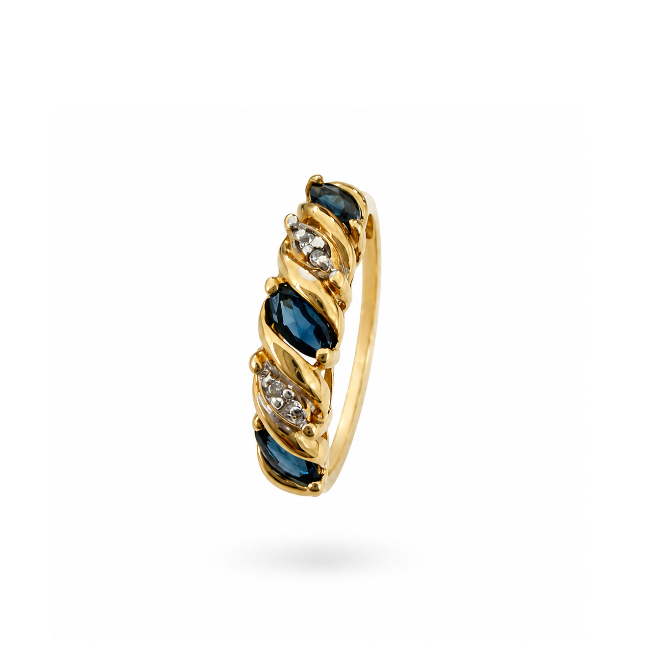 10K Yellow Gold Marquise Sapphire & Diamond Twist Band