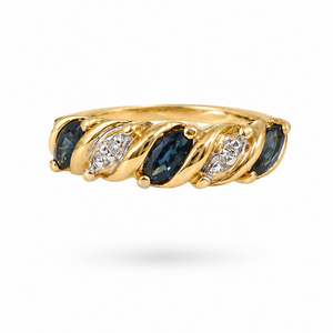 10K Yellow Gold Marquise Sapphire & Diamond Twist Band