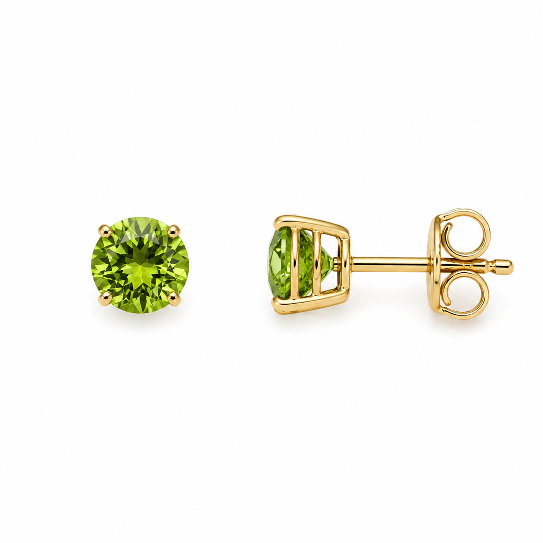 10K Yellow Gold Round Peridot Stud Earrings
