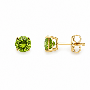 10K Yellow Gold Round Peridot Stud Earrings