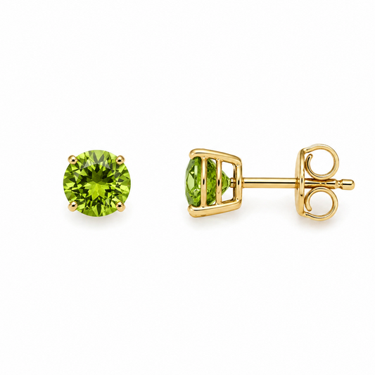 10K Yellow Gold Round Peridot Stud Earrings