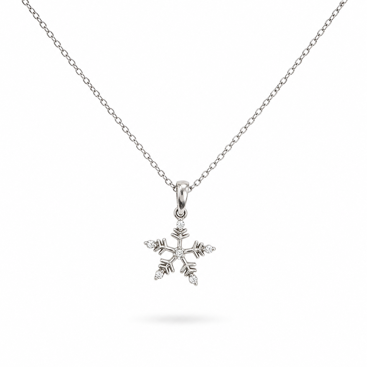 14k White Gold Diamond Snowflake Pendant Necklace