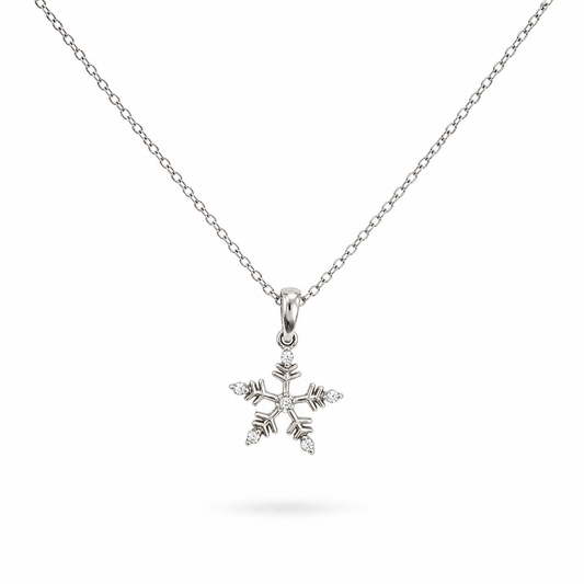 14k White Gold Diamond Snowflake Pendant Necklace