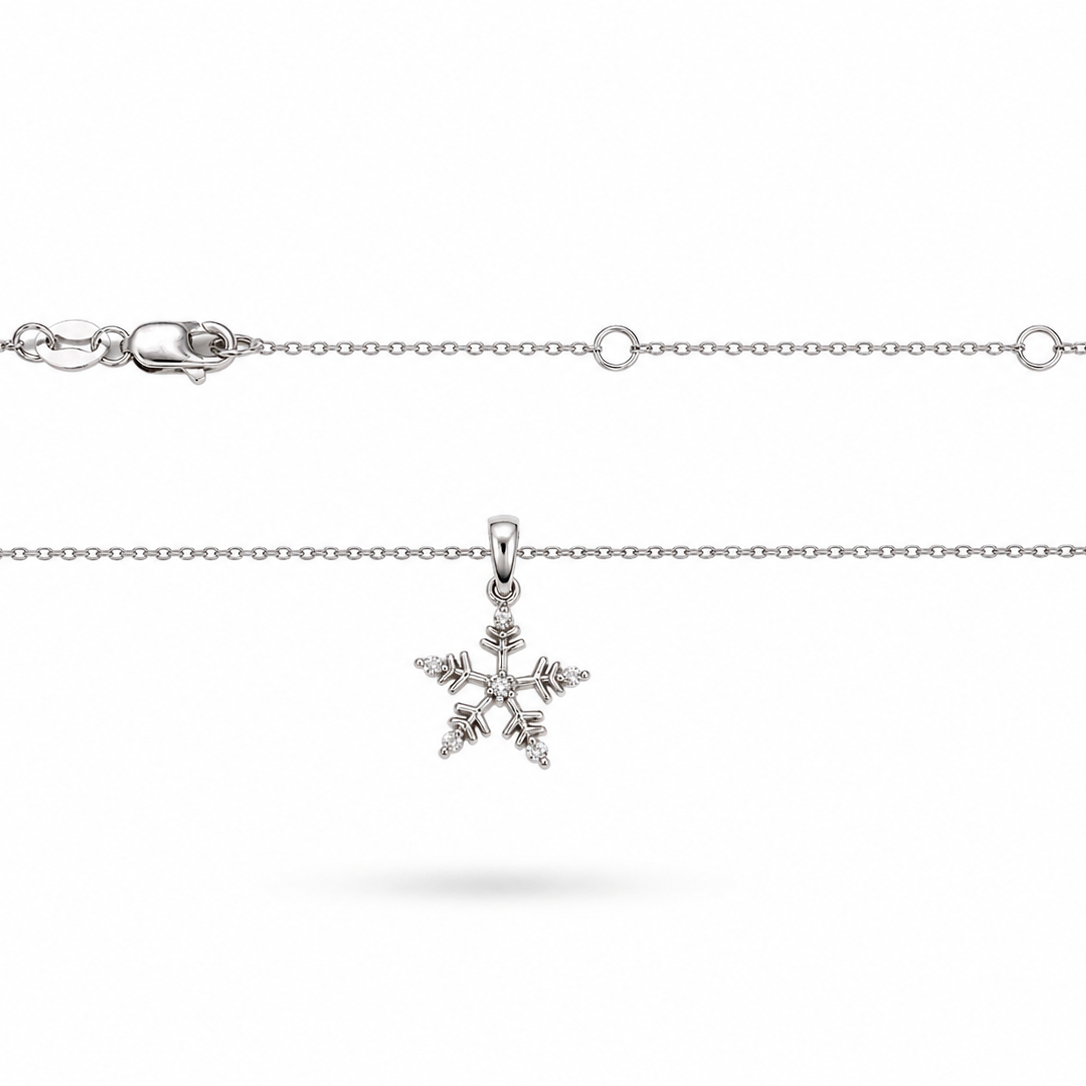 14k White Gold Diamond Snowflake Pendant Necklace