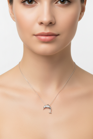 14k White Gold Diamond Dolphin Pendant Necklace