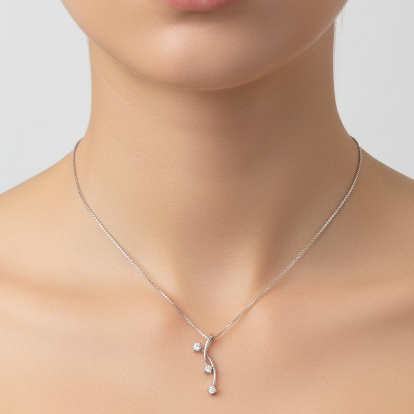 14k White Gold Diamond Branch Pendant Necklace