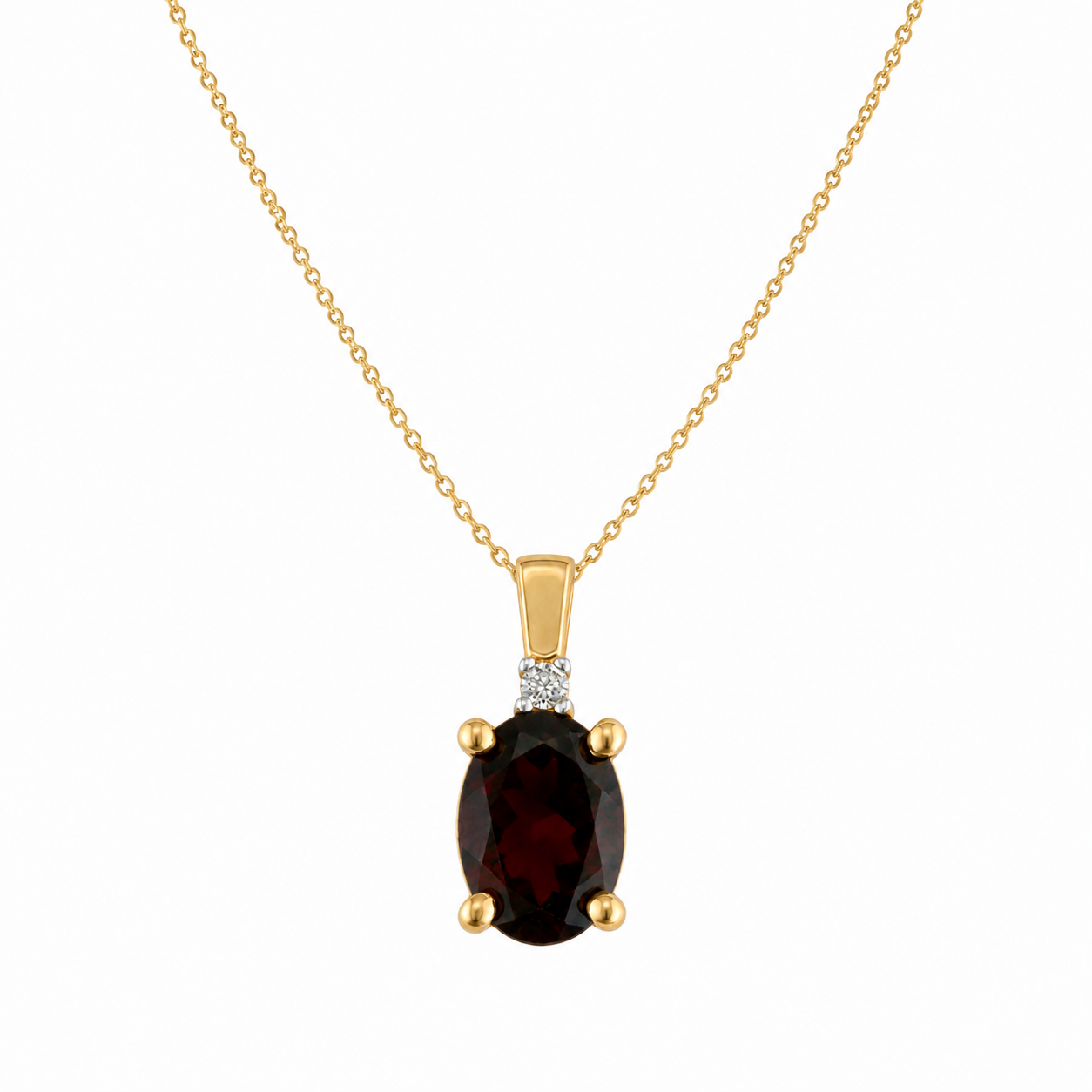 10K Yellow Gold Oval Garnet & Diamond Pendant