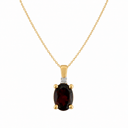 10K Yellow Gold Oval Garnet & Diamond Pendant