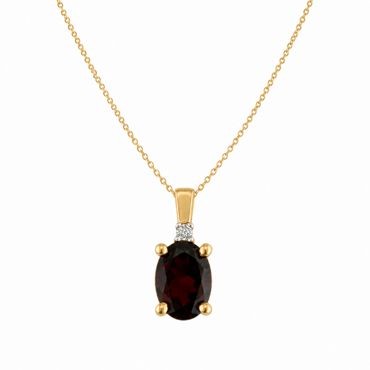 10K Yellow Gold Oval Garnet & Diamond Pendant