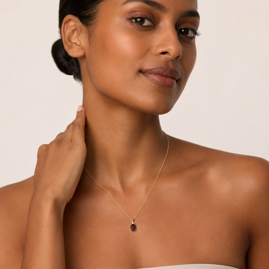 10K Yellow Gold Oval Garnet & Diamond Pendant