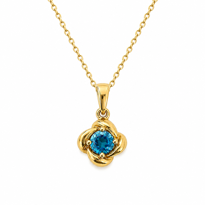 10K Yellow Gold Blue Topaz Four-Petal Flower Pendant