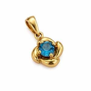10K Yellow Gold Blue Topaz Four-Petal Flower Pendant