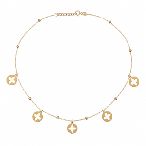 18K Yellow Gold Flower Cutout Disc Charm Necklace