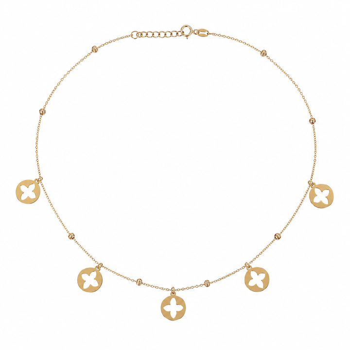 18K Yellow Gold Flower Cutout Disc Charm Necklace