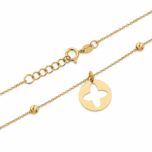 18K Yellow Gold Flower Cutout Disc Charm Necklace