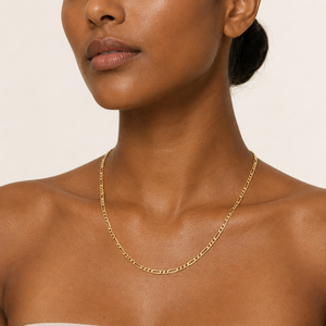 18K Yellow Gold Figaro Chain Necklace 19" 3mm