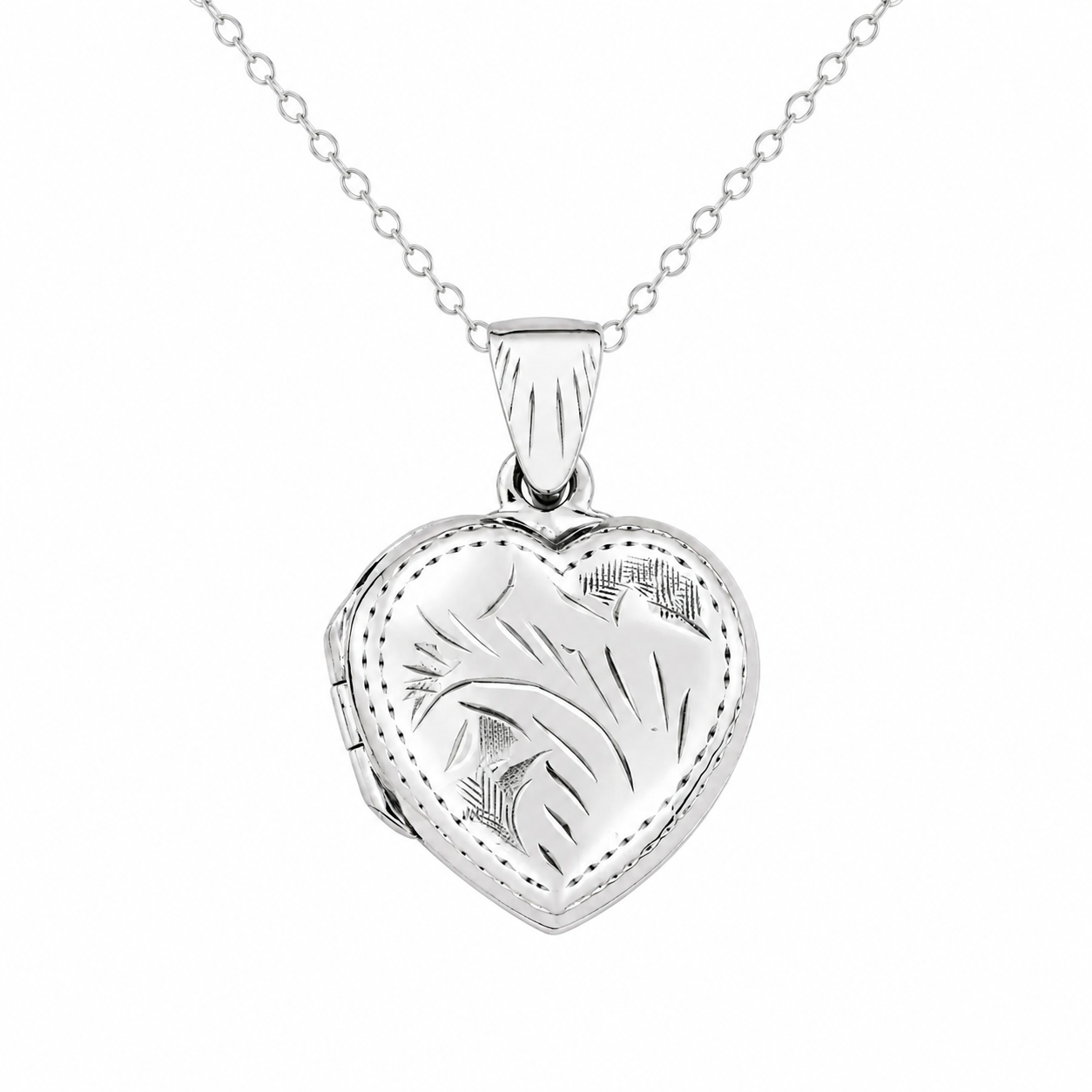 925 Sterling Silver Engraved Heart Locket Pendant with Chain