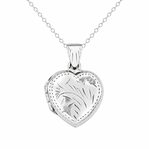 925 Sterling Silver Engraved Heart Locket Pendant with Chain