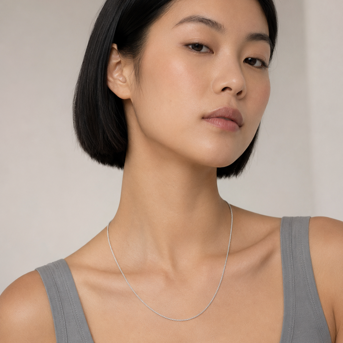 14K White Gold Wheat Chain Necklace