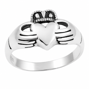 925 Sterling Silver High Polished Claddagh Ring