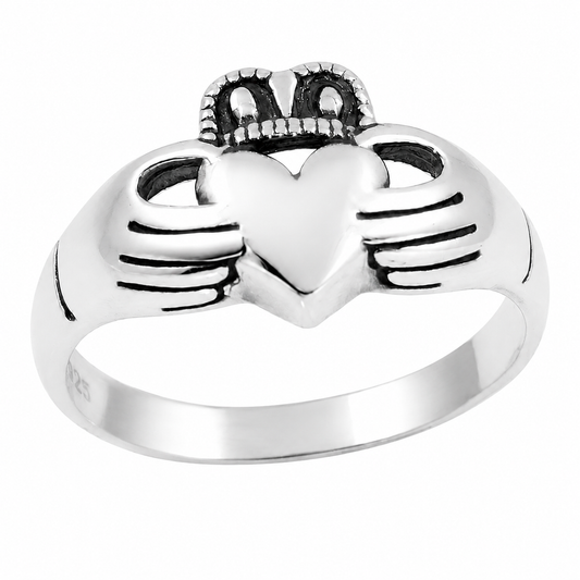 925 Sterling Silver High Polished Claddagh Ring