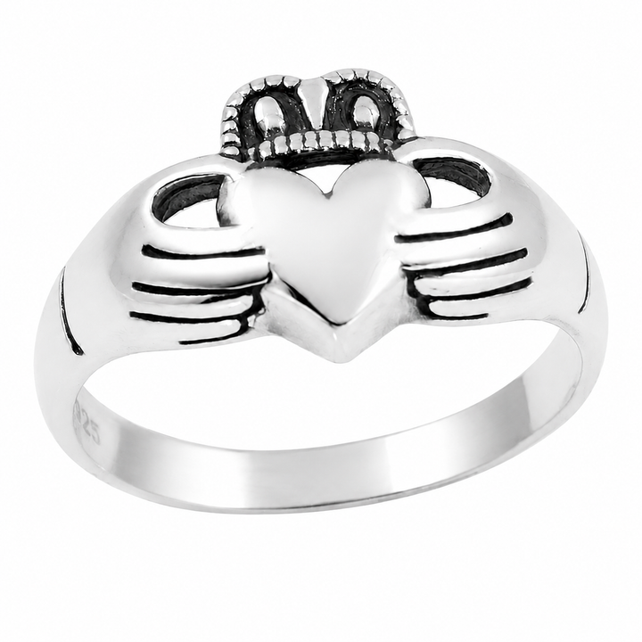 925 Sterling Silver High Polished Claddagh Ring